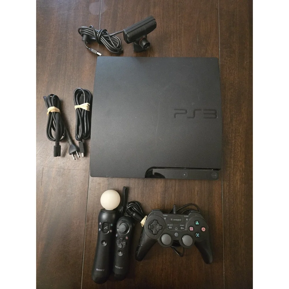 Sony PlayStation 3 Console PS3 Slim Black Bundle‎ Controller & Cords Tested